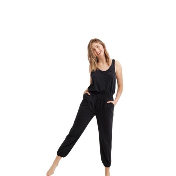 Aerie Everyday Track Jumpsuit Black Size XXL Minimalist Athleisure Vacation Boho - Picture 1 of 16